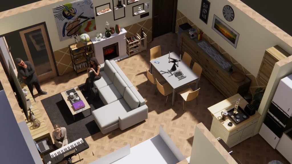 A family living room seen from above
