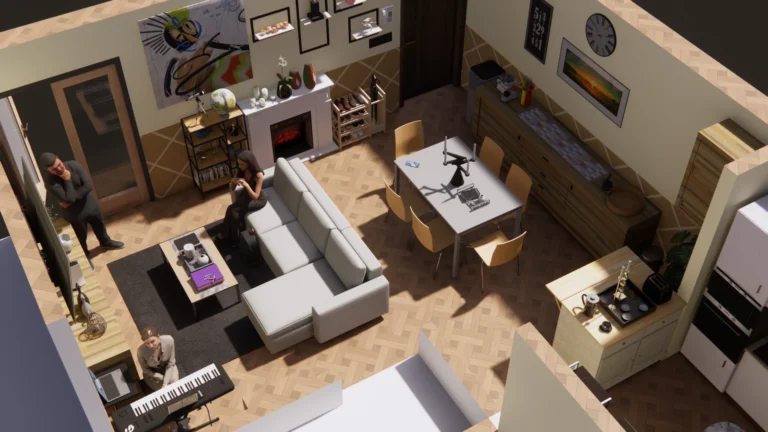 A family living room seen from above