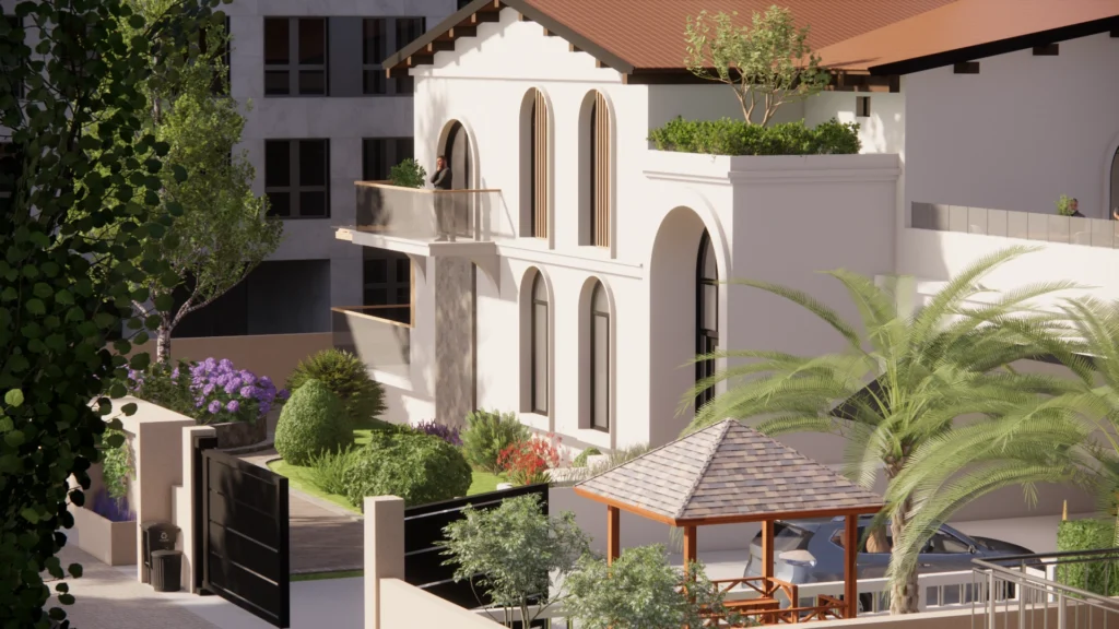 White villa with arched windows