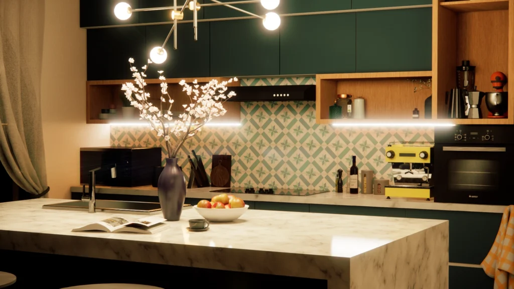 Green and marble kitchen